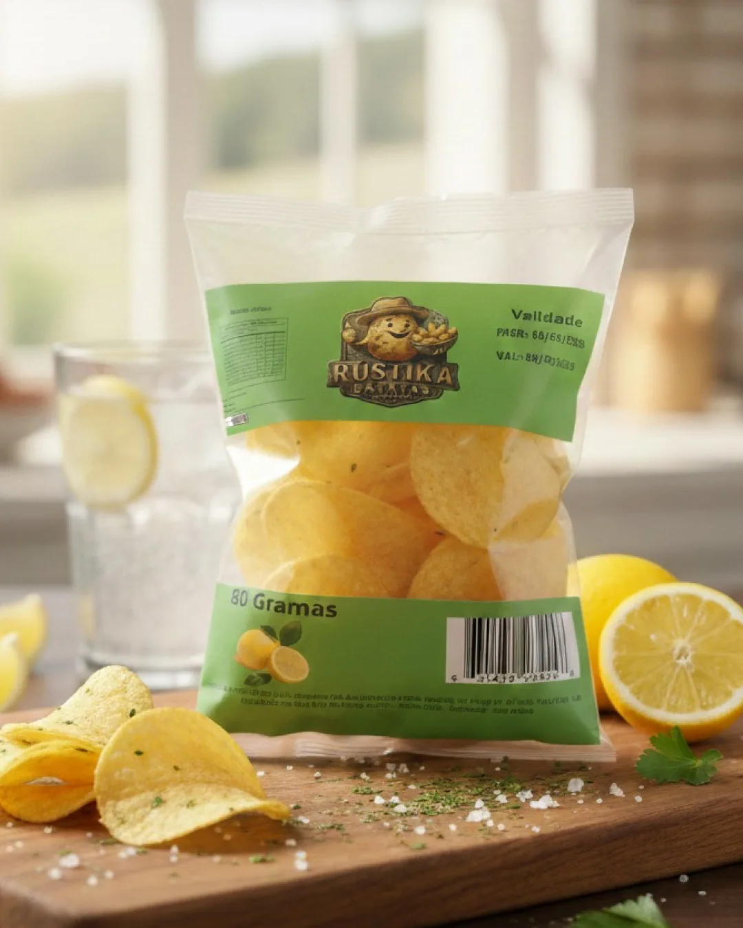 Pacote de batata chips Rústika sabor limão