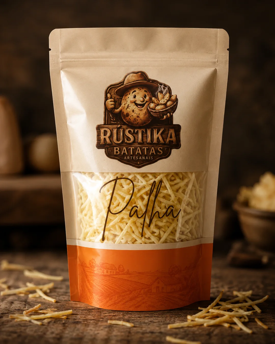 Embalagem stand-up pouch de batata palha Rústika