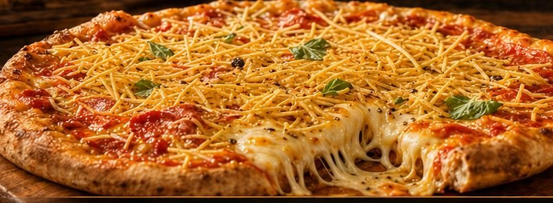 Pizza servida com batata palha Rústika